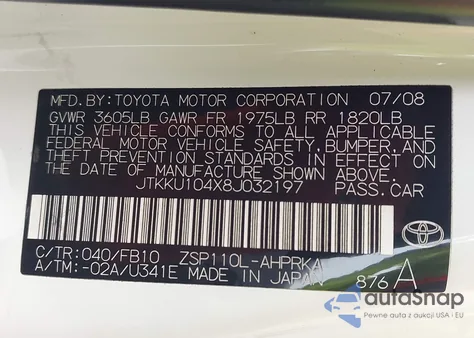 2008 Scion Xd from USA, damaged, VIN JTKKU104X8J032197